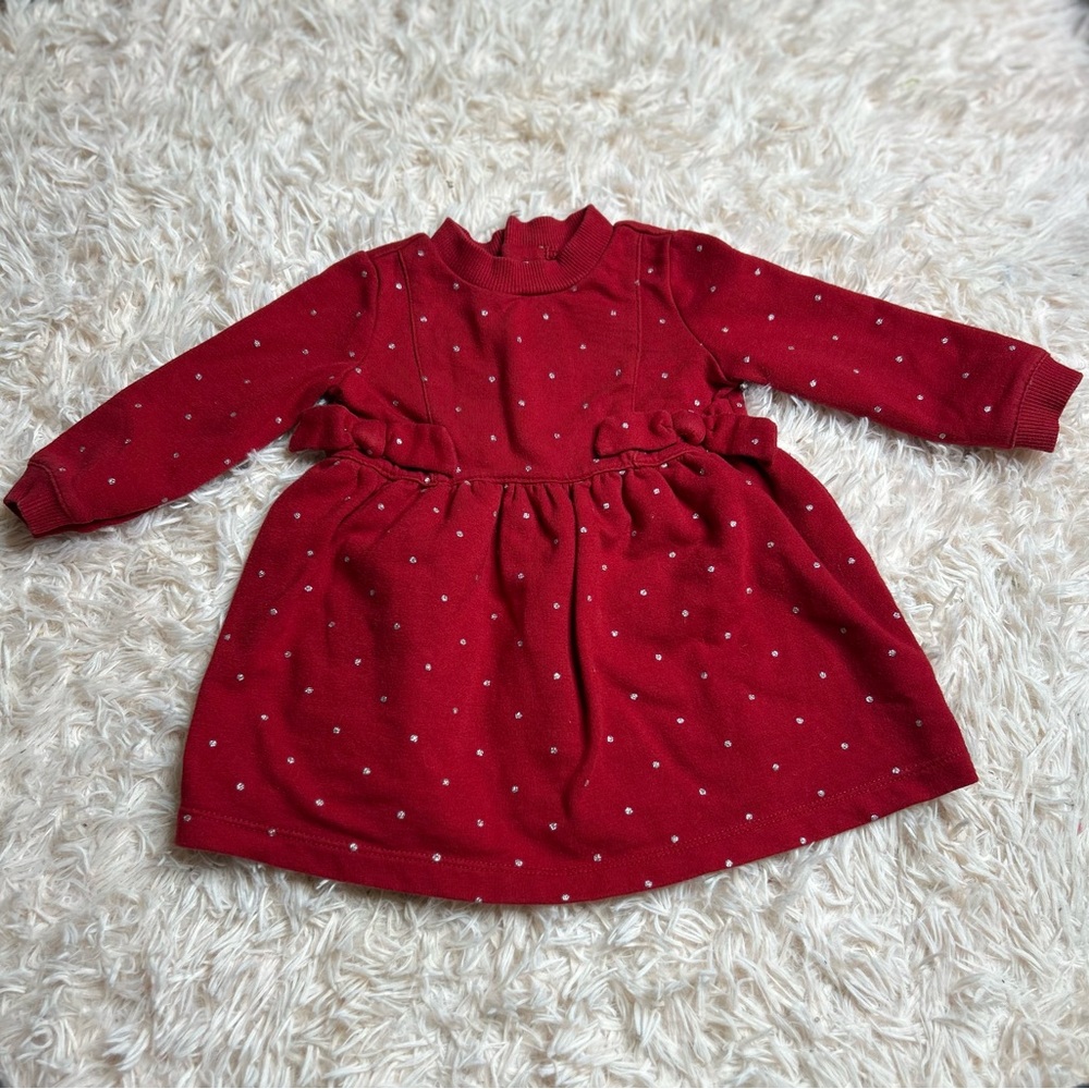 Carter's Red Knit Long-Sleeve Dress with White Polka Dots